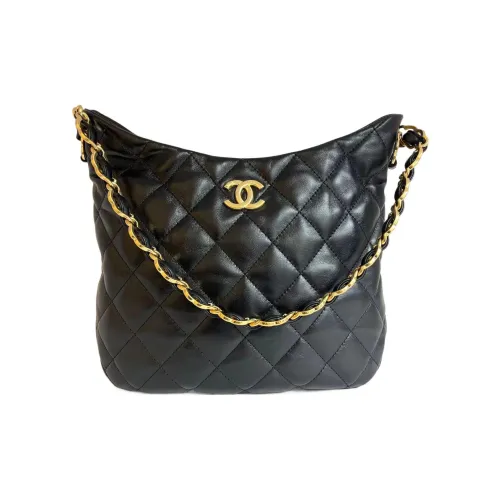 CHANEL 22K Autumn And Winter Sheepskin Hobo Bag Shoulder Bag Handbag Shoulder Bag Large Size Women's Black