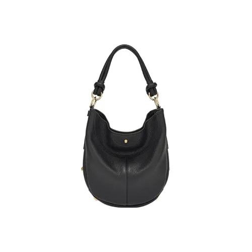 FERRAGAMO GLAM Hammered Texture Calfskin Hobo Bag, Handbag, Shoulder Bag Women's Black