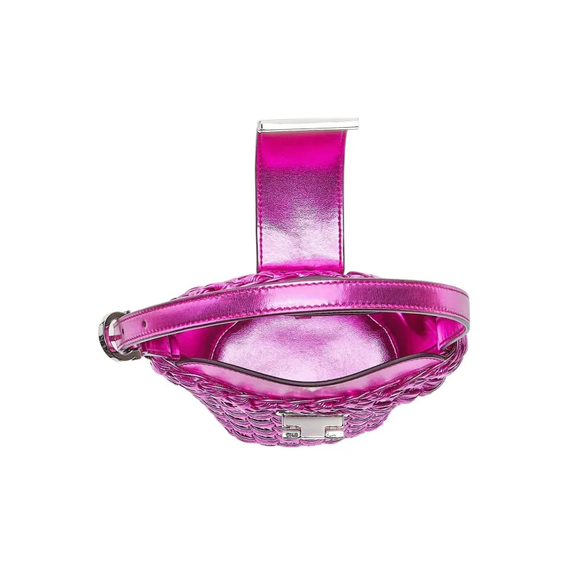 FERRAGAMO Trifolio Metal Leather Bucket Bag, Handbag, Shoulder Bag Women's Fuchsia-3