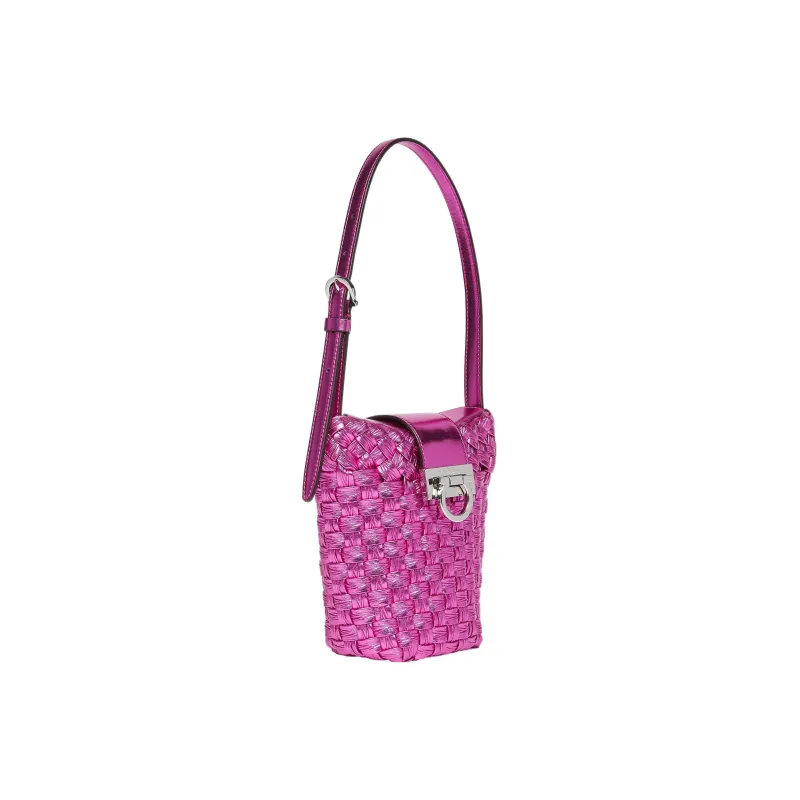 FERRAGAMO Trifolio Metal Leather Bucket Bag, Handbag, Shoulder Bag Women's Fuchsia-1