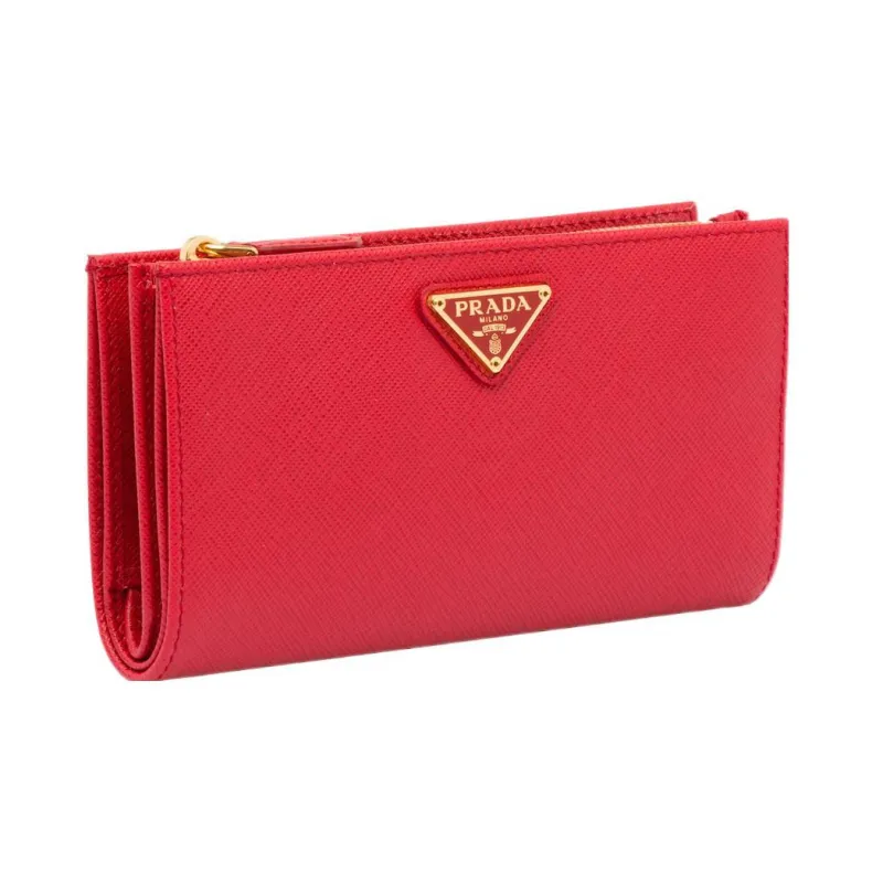 PRADA Saffiano Leather Wallet Large Size Women's Red-1