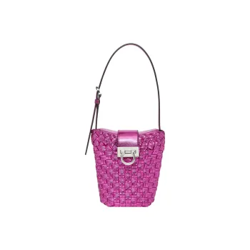 FERRAGAMO Trifolio Metal Leather Bucket Bag, Handbag, Shoulder Bag Women's Fuchsia