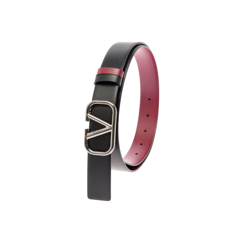 Valentino Double-Sided Metal Logo Smooth Buckle Belt Men's Black/Burgundy Width: 3cm-1