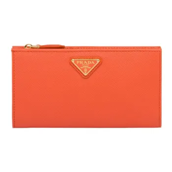 PRADA Saffiano Leather Wallet Large Size Women's Orange