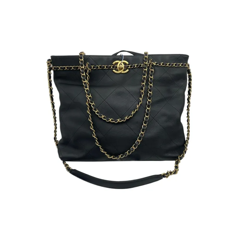 CHANEL 22c Early Spring Cow Leather Tote Bag, Shopping Bag, Shoulder Bag, Crossbody Bag, Handbag Women's Black-0