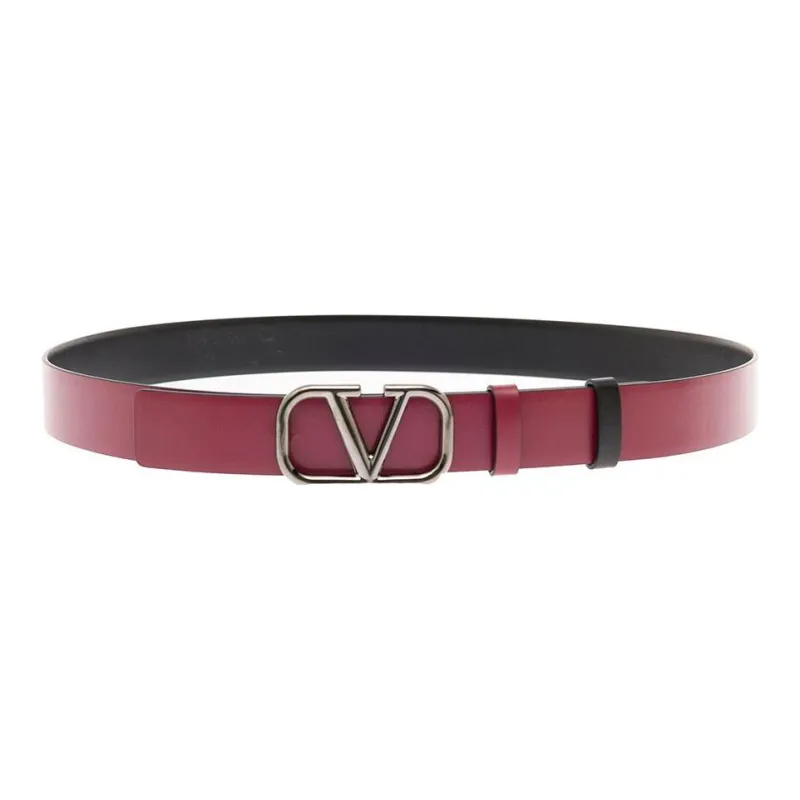 Valentino Double-Sided Metal Logo Smooth Buckle Belt Men's Black/Burgundy Width: 3cm-2