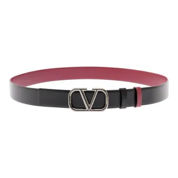 Valentino Double-Sided Metal Logo Smooth Buckle Belt Men's Black/Burgundy Width: 3cm