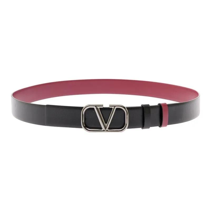 Valentino Double-Sided Metal Logo Smooth Buckle Belt Men's Black/Burgundy Width: 3cm-0