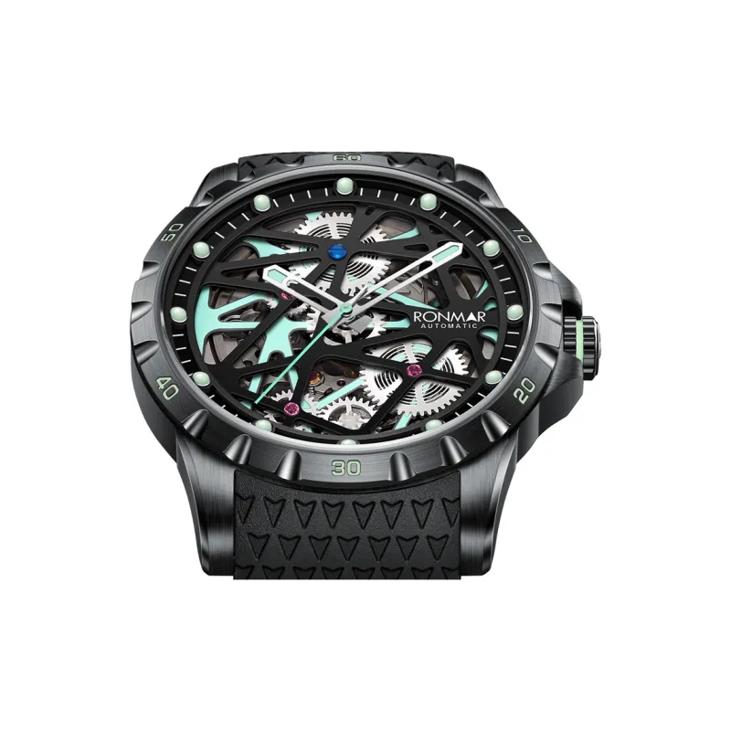 RONMAR Vanishing Sky Collection Automatic Mechanical Movement Rubber Strap Watch Men's Watches Cut Out Dial-7