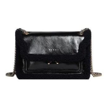 MARNI Trunk Calfskin With Lambswool Trim Envelope Bag, Crossbody Bag, Shoulder Bag Women's Black/Blue