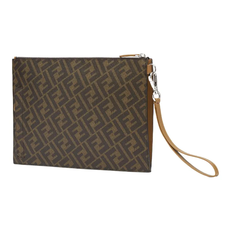 FENDI Cow Leather Clutch Men's Beige/Black-1