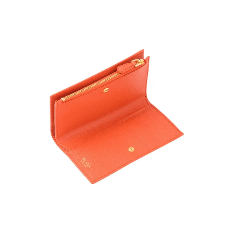 PRADA Saffiano Leather Wallet Large Size Women's Orange-4