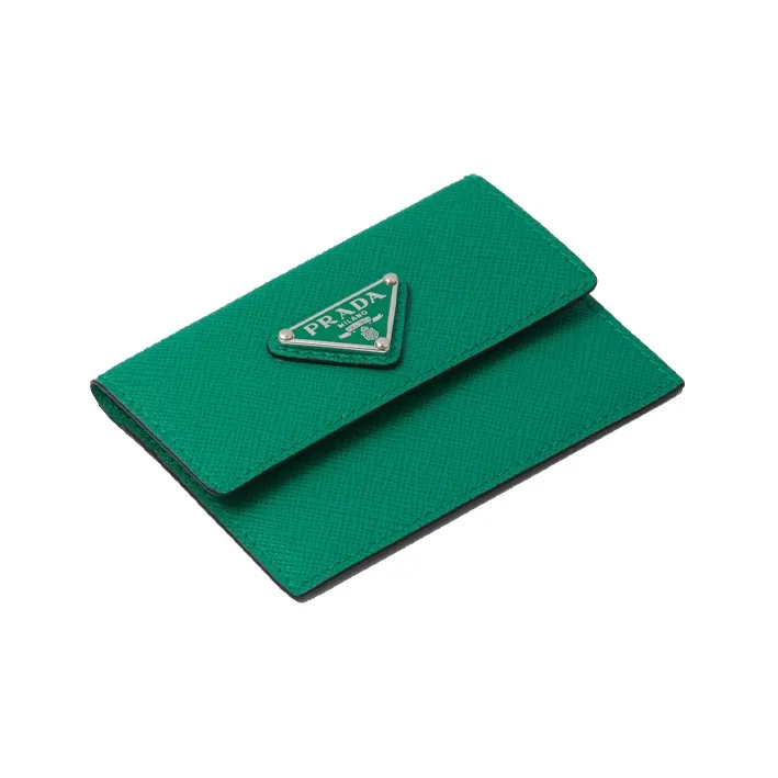 PRADA Saffiano Leather Card Clip Card Holder Men's Green-1