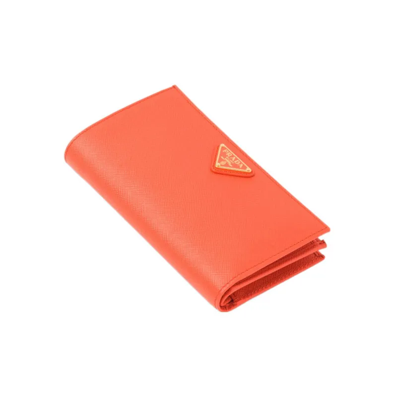 PRADA Saffiano Leather Wallet Large Size Women's Orange-2