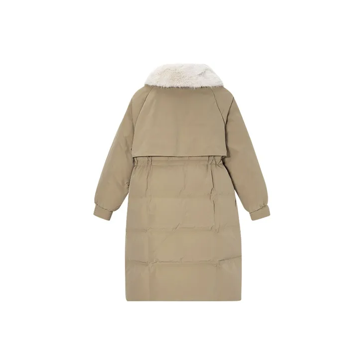 DKNY FW22 Solid Color Lapel Thickened Long Down Jacket Women's Camel-1