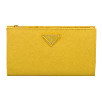 PRADA Saffiano Leather Card Holder Wallet Large Size Women's Yellow