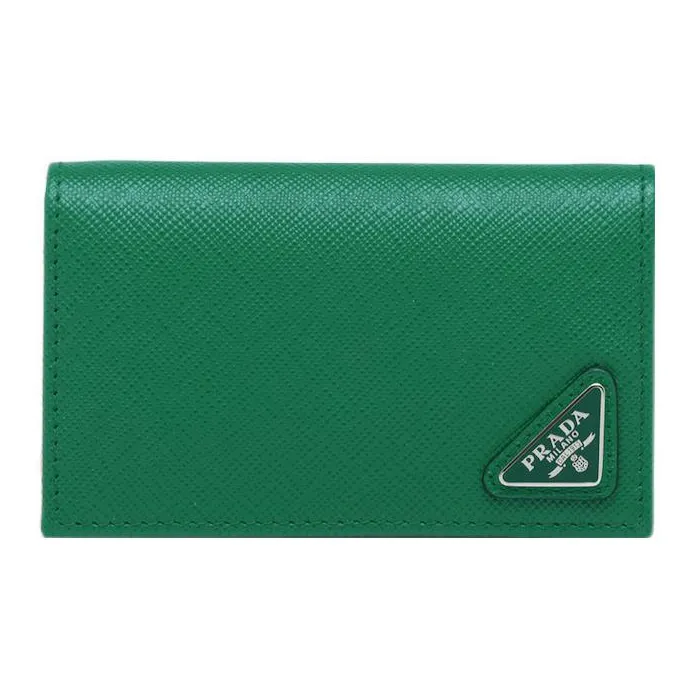 PRADA Saffiano Leather Card Holder, Wallet Men's Green-0
