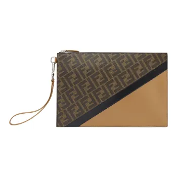 FENDI Cow Leather Clutch Men's Beige/Black