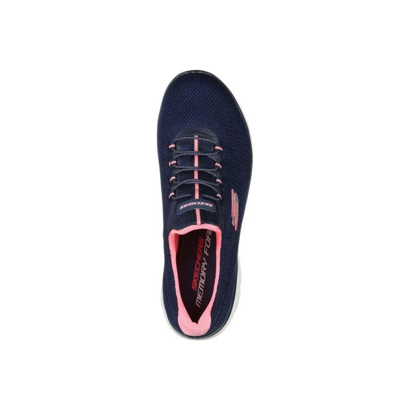 Skechers Summits Cool Classic Abrasion Resistant Slip Resistant Low Top Sports Casual Shoes Women's Blue Pink-3
