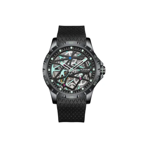 RONMAR Vanishing Sky Collection Automatic Mechanical Movement Rubber Strap Watch Men's Watches Cut Out Dial