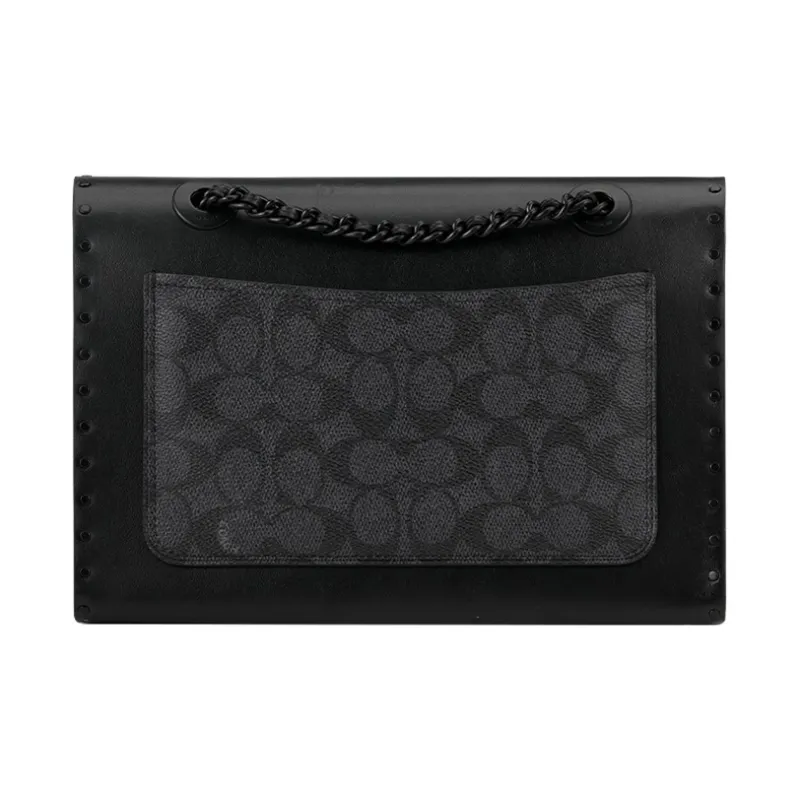 COACH Parker Canvas With Leather Chain Bag Shoulder Bag Crossbody Bag Medium Size Women's Black/Charcoal Gray-3