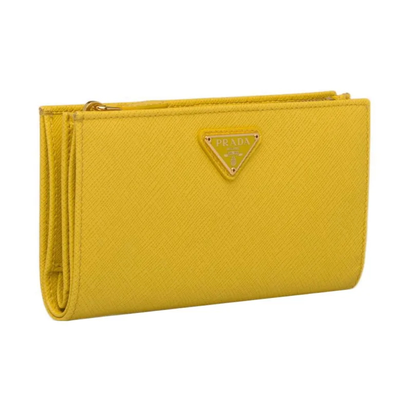 PRADA Saffiano Leather Card Holder Wallet Large Size Women's Yellow-1