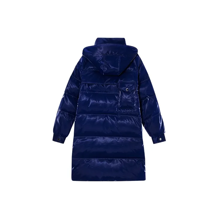 DKNY FW22 Solid Color Detachable Hood Thickened Long Down Jacket Women's Dark Blue-1