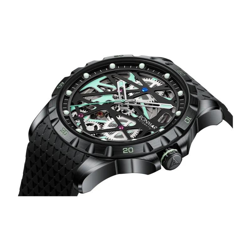 RONMAR Vanishing Sky Collection Automatic Mechanical Movement Rubber Strap Watch Men's Watches Cut Out Dial-6