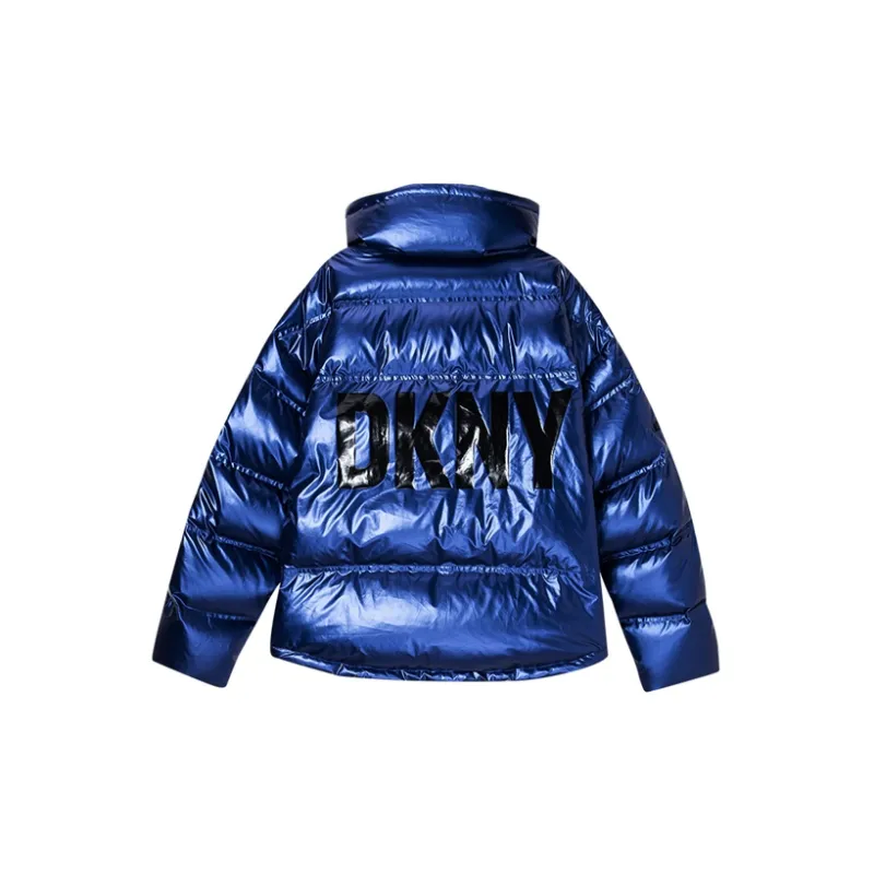 DKNY FW22 Solid Color Lapel Loose Fit Thickened Down Jacket Women's Metal Blue-1