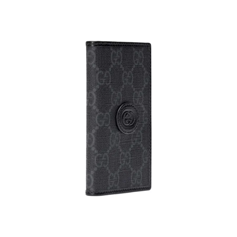 GUCCI Interlocking Canvas With Leather Trim Card Holder Men's Black-1