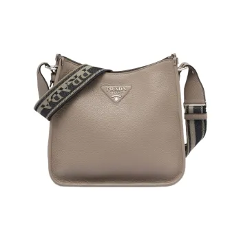 PRADA Leather Hobo Bag Crossbody Bag Shoulder Bag Women's Clay Gray