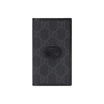 GUCCI Interlocking Canvas With Leather Trim Card Holder Men's Black