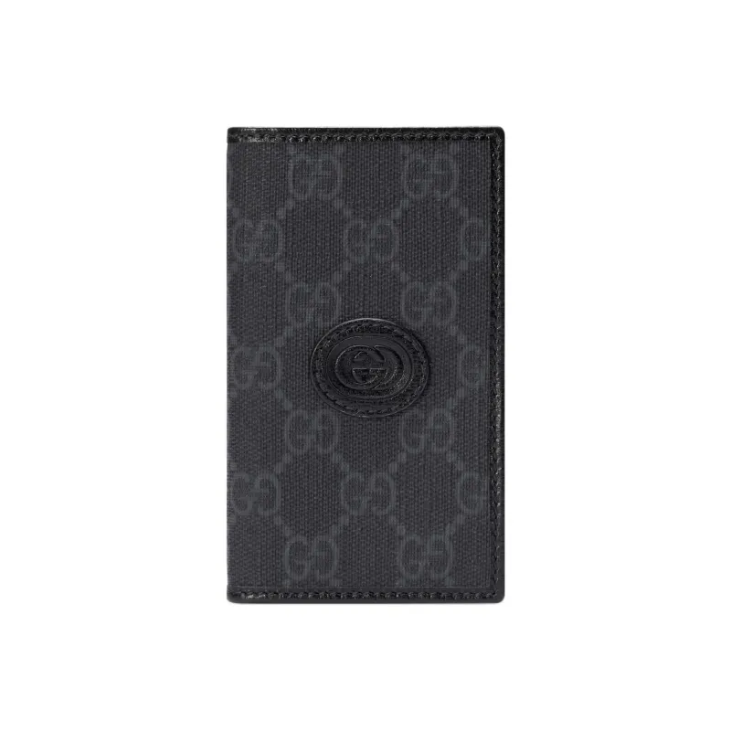 GUCCI Interlocking Canvas With Leather Trim Card Holder Men's Black-0