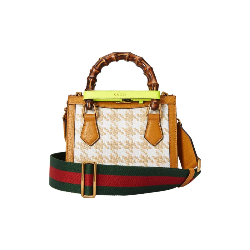 GUCCI Diana Raffia With Leather Trim Tote Bag Shopping Bag Shoulder Bag Crossbody Bag Handbag Mini Women's Beige/Orange-2