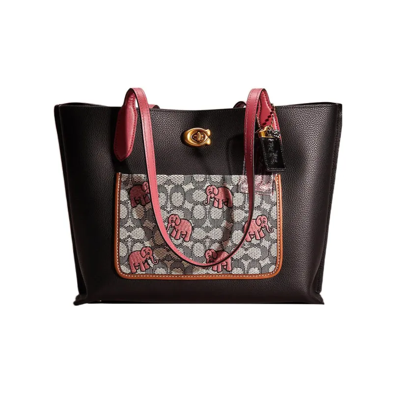 COACH Willow Pebbled Leather Tote Bag Shopping Bag Shoulder Bag Handbag Large Size Women's Black-0