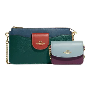 COACH Pebbled Leather With Smooth Leather Combo Bag, Shoulder Bag, Crossbody Bag Trumpets Women's Forest Green
