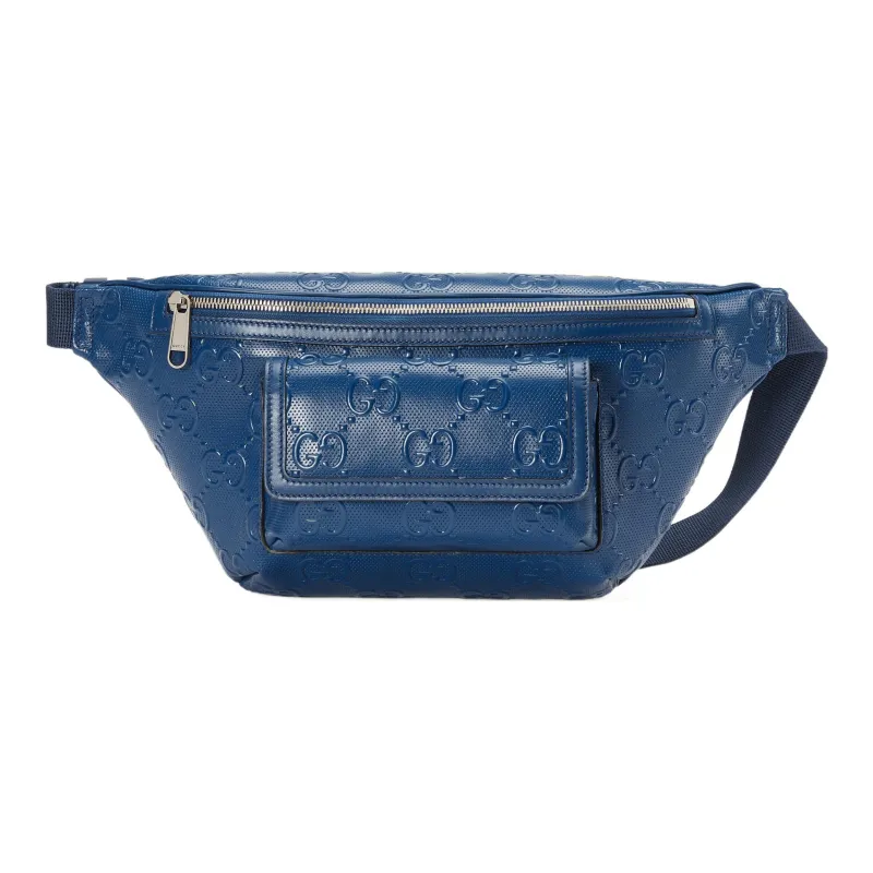 GUCCI Leather Sling Bag, Fanny Pack Regular Men's Blue-0