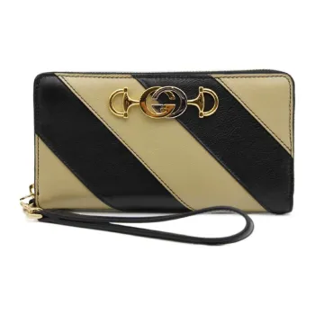 GUCCI Zumi Cow Leather Long Wallets Women's Black/Beige