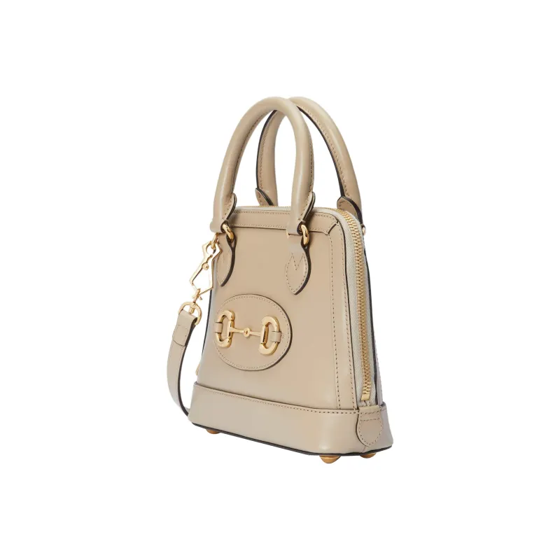 GUCCI Horsebit 1955 Leather Shoulder Bag Crossbody Bag Handbag Mini Women's Beige-3