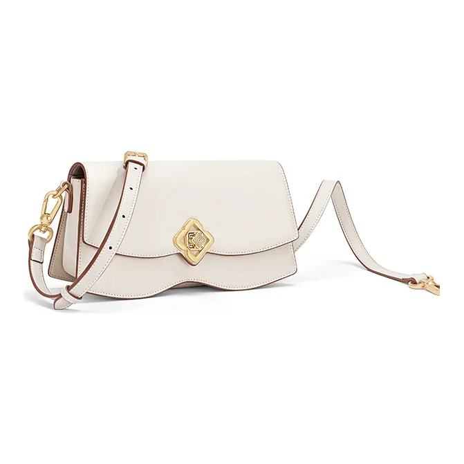 Gong Xuan Cow Leather One Shoulder Underarm Handbag, Crossbody Bag Regular Women's Buxue White Chocolate-3