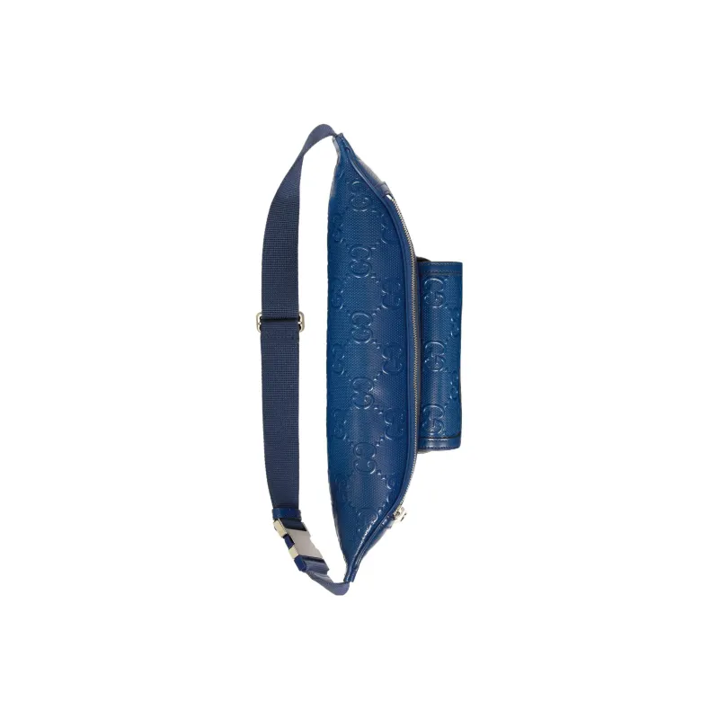 GUCCI Leather Sling Bag, Fanny Pack Regular Men's Blue-4