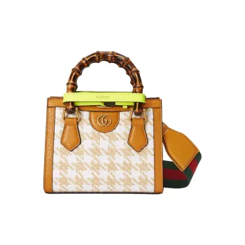 GUCCI Diana Raffia With Leather Trim Tote Bag Shopping Bag Shoulder Bag Crossbody Bag Handbag Mini Women's Beige/Orange