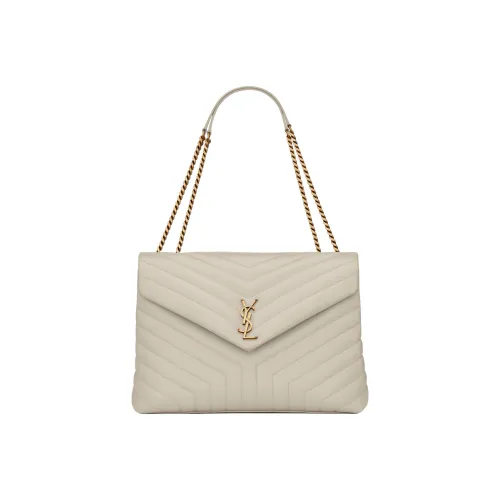 SAINT LAURENT LOULOU Calfskin Shoulder Bag Crossbody Bag Handbag Large Size Women's Vintage White