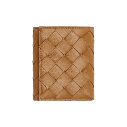 Bottega Veneta Sheepskin Cow Leather Patchwork Trifold Wallet Women's Caramel
