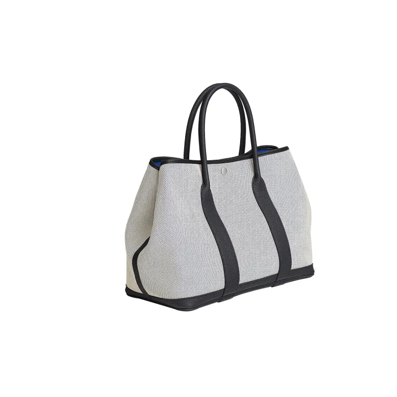 HERMES Garden Party Canvas With Negonda Calfskin Garden Bag One Shoulder Handbag Unisex Electric Blue/Indigo Blue-1
