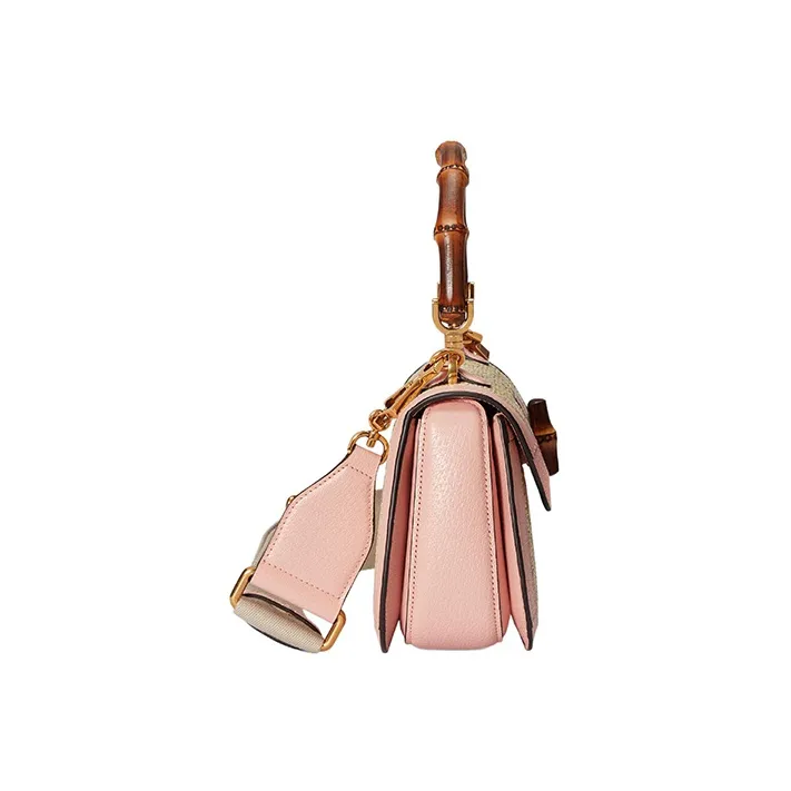 GUCCI Bamboo 1947 Raffia With Leather Shoulder Bag Crossbody Bag Handbag Small Size Women's Pink/Beige-3