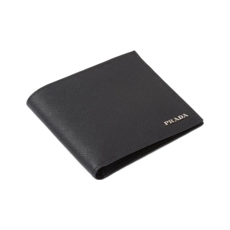 PRADA Saffiano Leather Double-Fold Wallet Men's Black-1