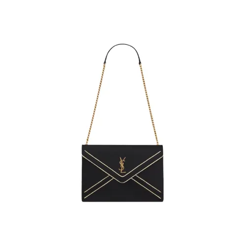 SAINT LAURENT skirt Silk Satin With Calfskin Handbag Shoulder Bag Women's Black