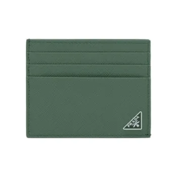 PRADA Saffiano Leather Card Clip Card Holder Men's Green