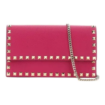 Valentino Rockstud Calfskin Wallet Handheld Crossbody Bag Shoulder Bag Women's Rose Purple